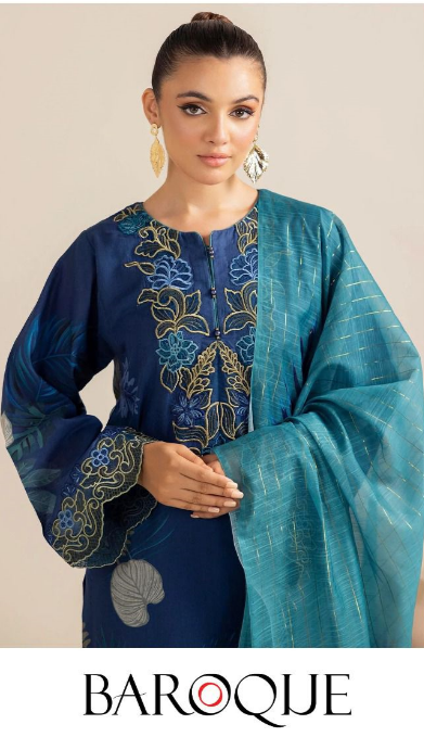 BAROQUE 3PC LAWN WITH SWISS VOIL DUPATTA