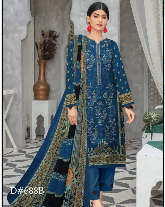 PRINTED LAWN 3 PC (FRONT EMBROIDED)