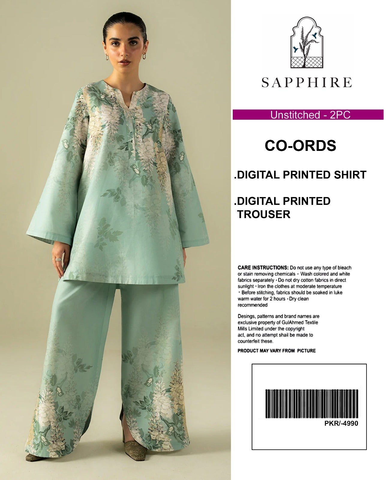 Sapphire Digital Printed Co-Ords Set (Shirt & Trouser)