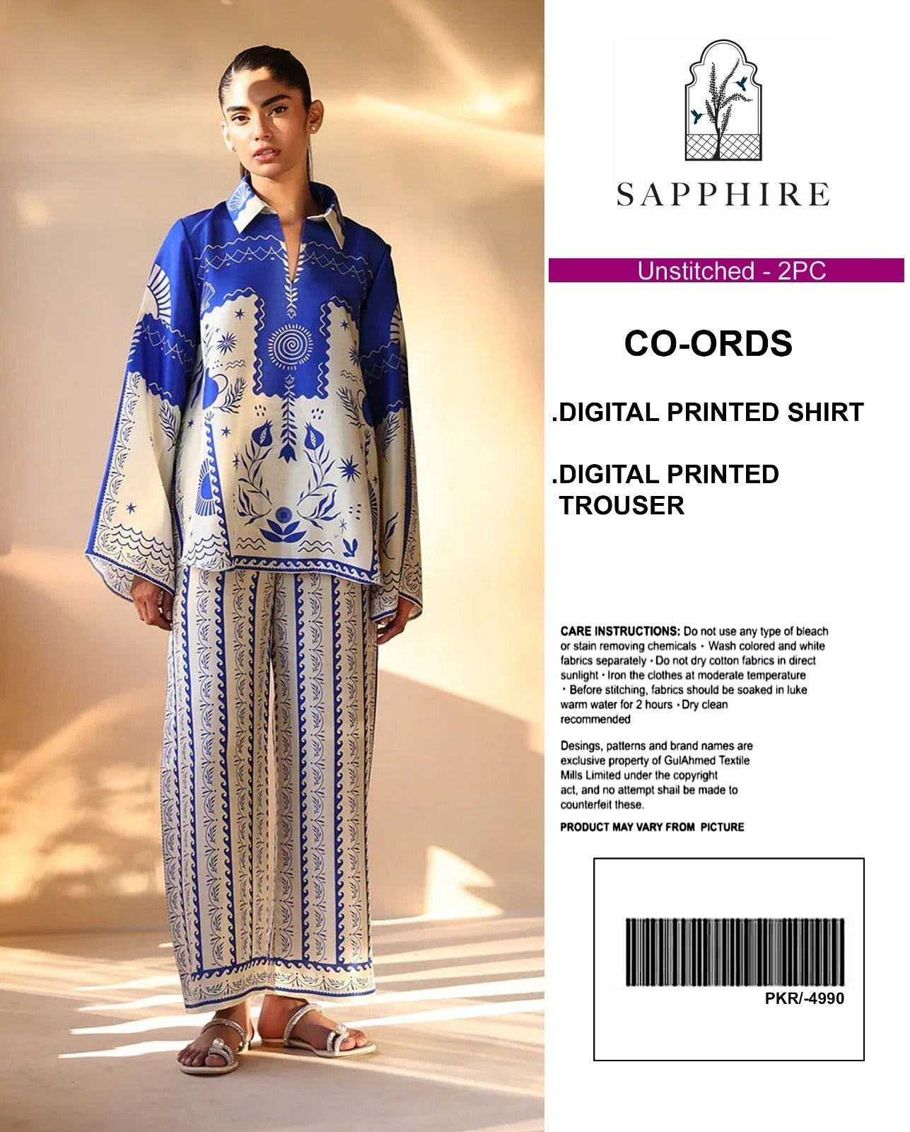 Sapphire Digital Printed Co-Ords Set (Shirt & Trouser)
