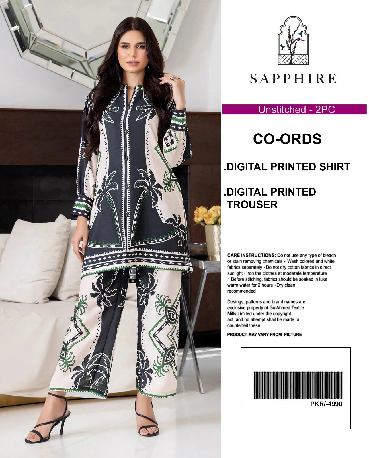 Sapphire Digital Printed Co-Ords Set (Shirt & Trouser)