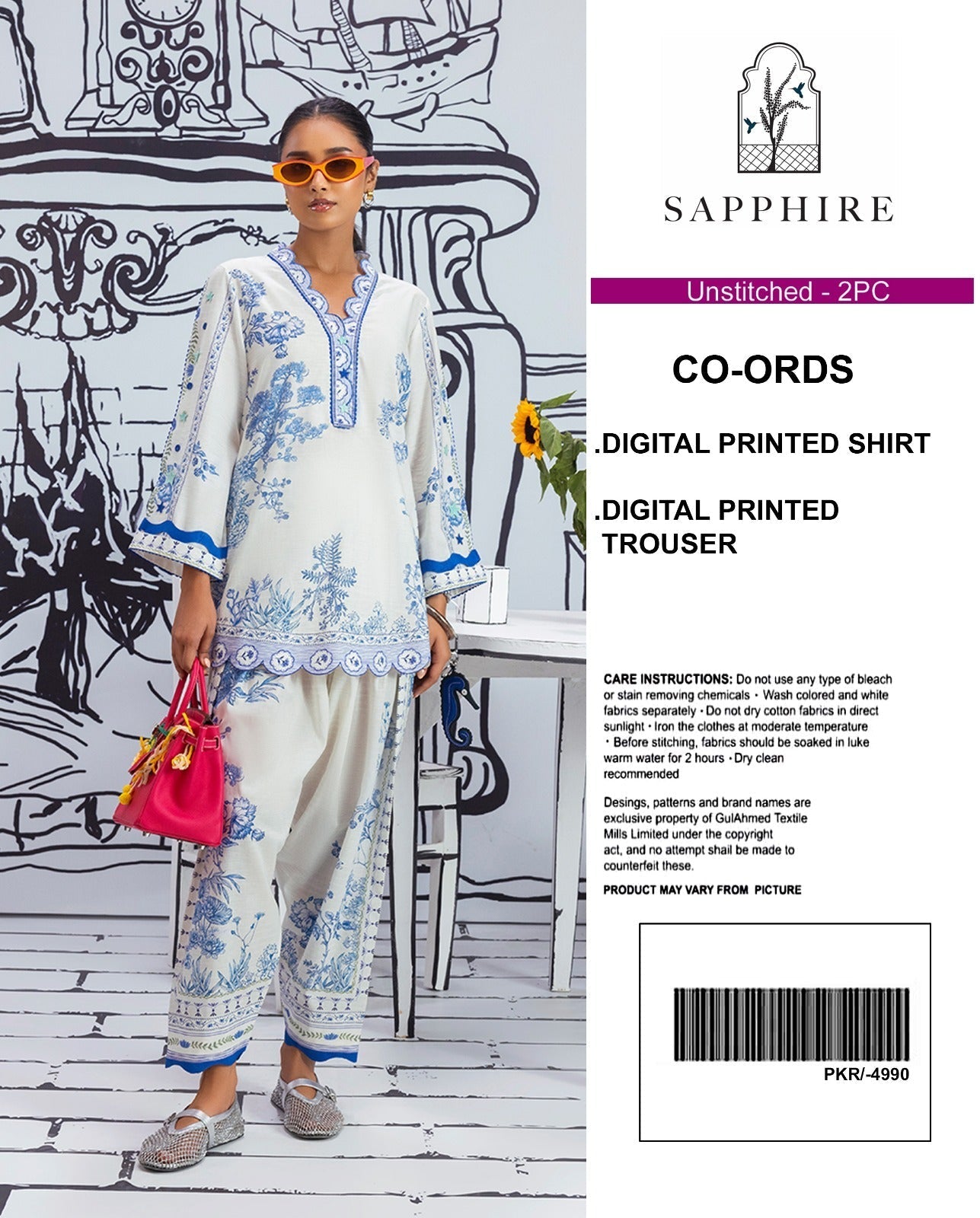 Sapphire Digital Printed Co-Ords Set (Shirt & Trouser)