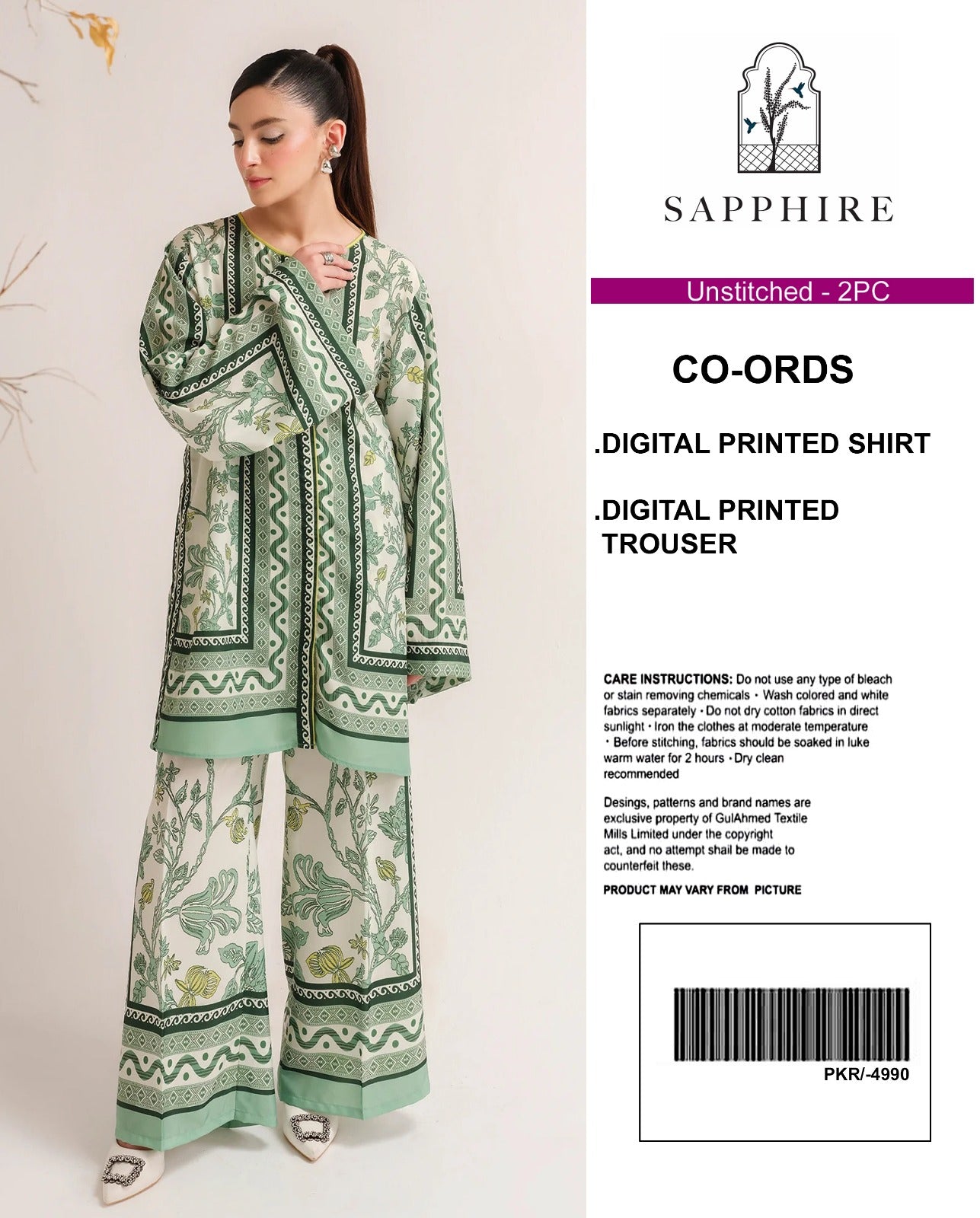 Sapphire Digital Printed Co-Ords Set (Shirt & Trouser)